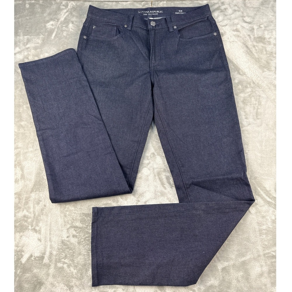 Banana Republic Mens Traveler Slim Fit Jeans Dark Indigo Blue 33x34 New
